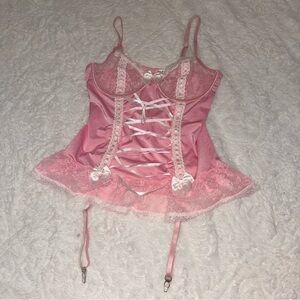 Pink Lace Corset Top with Bows